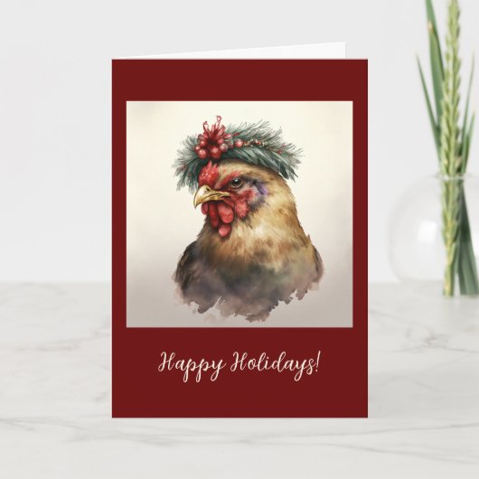 Festive Chicken Folded Holiday / kerstkaart Bedankkaart (Voorkant)