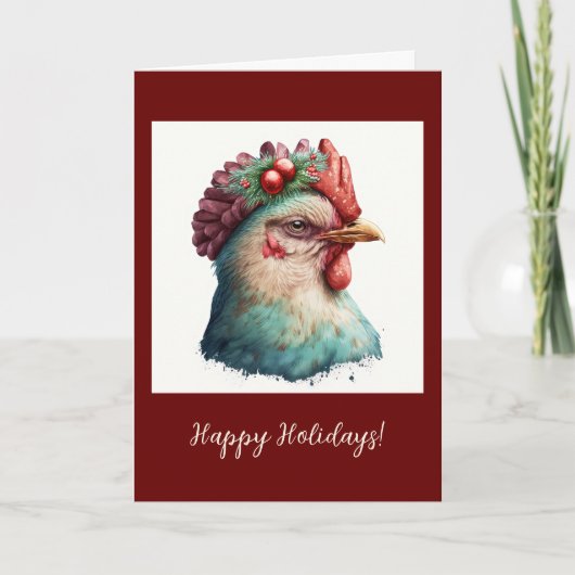 Festive Chicken Folded Holiday / kerstkaart Bedankkaart (Voorkant)