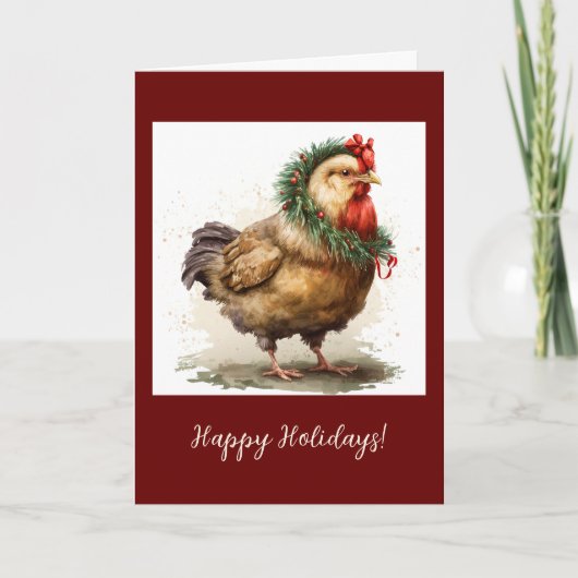Festive Chicken Folded Holiday / kerstkaart Bedankkaart (Voorkant)