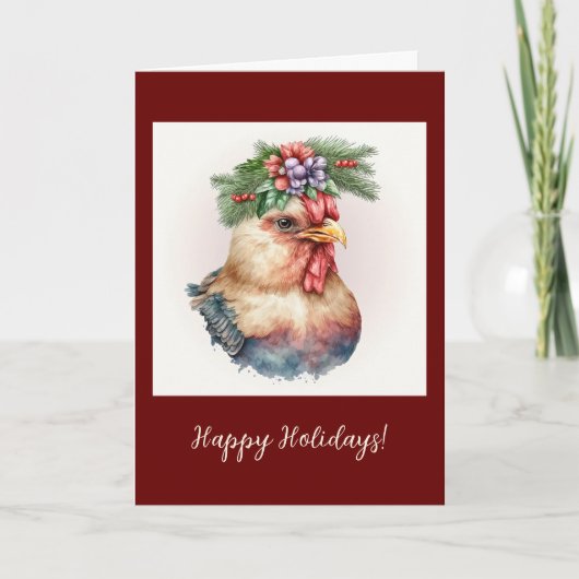 Festive Chicken Folded Holiday / kerstkaart Bedankkaart (Voorkant)