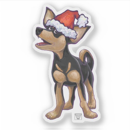 Festive Chihuahua in een Santa Hat Sticker (Voorkant)