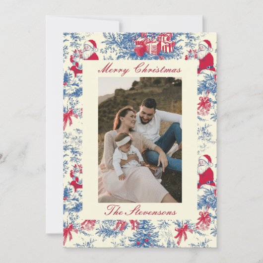 Festive Chinoiserie Toile De Jouy Photo Christmas Feestdagenkaart (Voorkant)