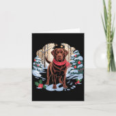 Festive Chocolate Lab In Snowy Forest Winter Xmas Kaart (Voorkant)