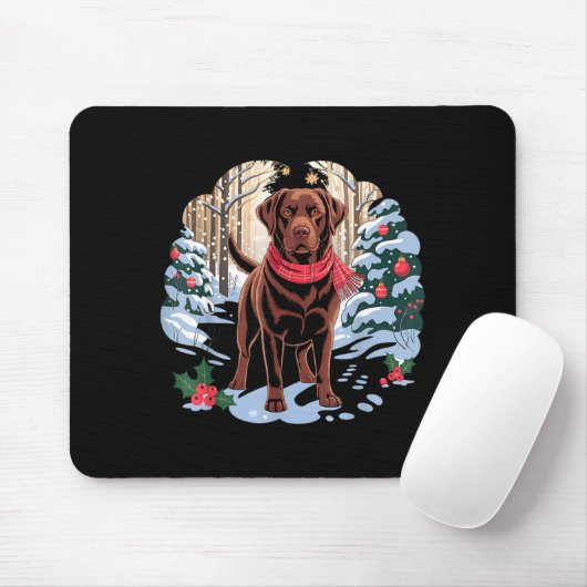 Festive Chocolate Lab In Snowy Forest Winter Xmas Muismat (Met muis)