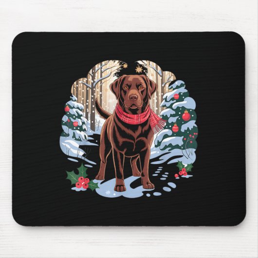 Festive Chocolate Lab In Snowy Forest Winter Xmas  Muismat (Voorkant)