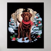 Festive Chocolate Lab In Snowy Forest Winter Xmas  Poster (Voorkant)