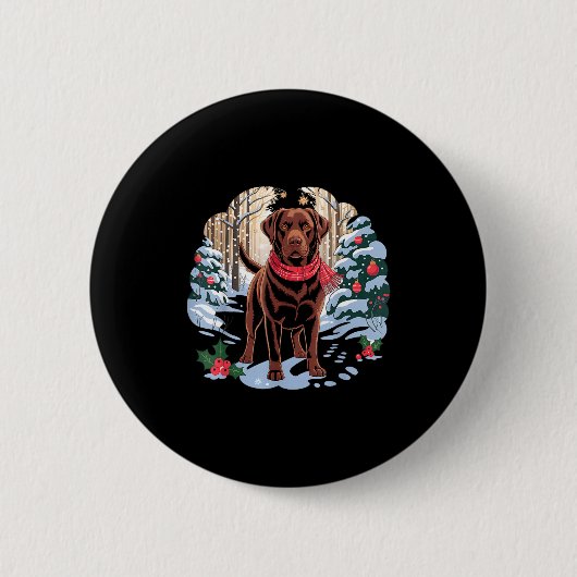 Festive Chocolate Lab In Snowy Forest Winter Xmas Ronde Button 5,7 Cm (Voorkant)