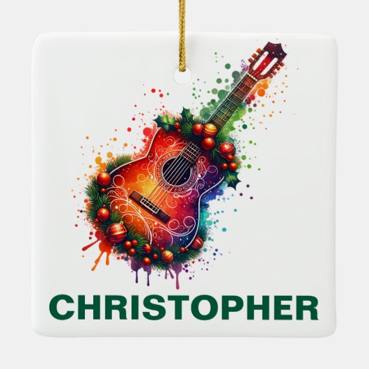 Festive Christmas Acoustic Guitar Keramisch Ornament (Achterkant)