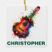 Festive Christmas Acoustic Guitar Keramisch Ornament (Voorkant)