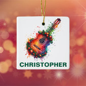 Festive Christmas Acoustic Guitar Keramisch Ornament