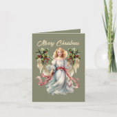 Festive Christmas Angels waterverf tekst toevoegen Feestdagen Kaart (Voorkant)