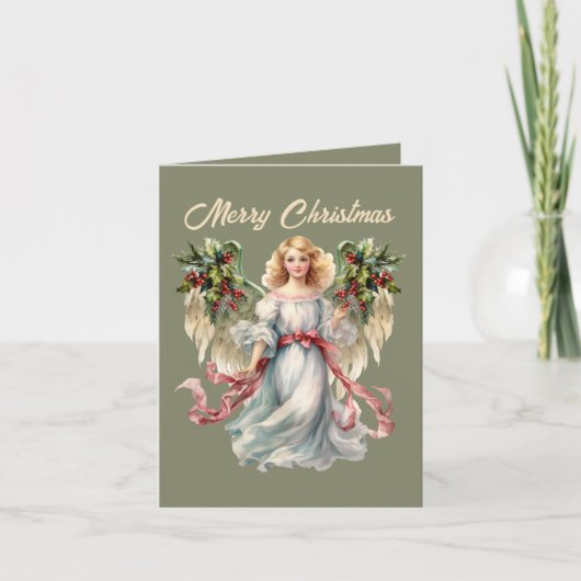 Festive Christmas Angels waterverf tekst toevoegen Feestdagen Kaart (Voorkant)