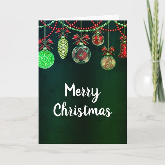 Festive Christmas Baubles Green Christmas Card Kaart (Voorkant)