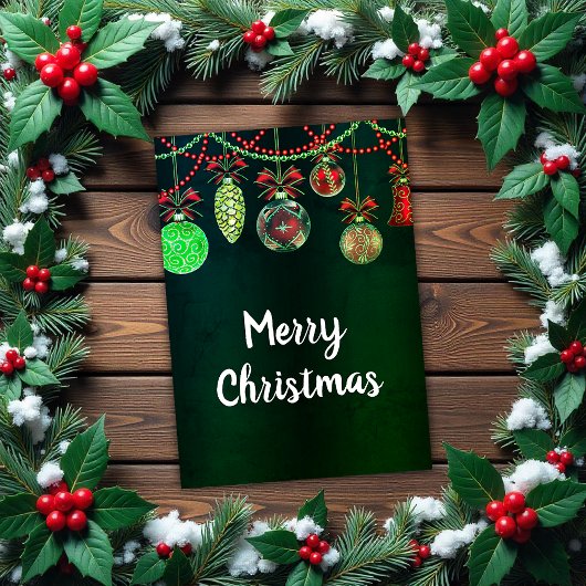 Festive Christmas Baubles Green Christmas Card Kaart