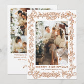 Festive Christmas Boho Beige Bow Ribbon 5 Photo Feestdagenkaart (Voorkant / Achterkant)