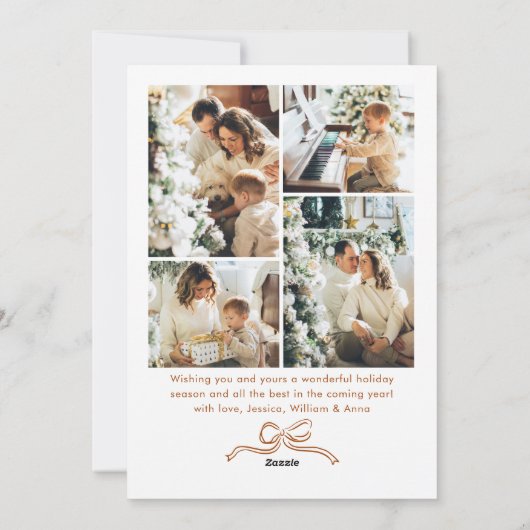 Festive Christmas Boho Beige Bow Ribbon 5 Photo Feestdagenkaart (Achterkant)