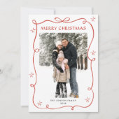 Festive Christmas Boho Red Bow Ribbon 3 Photo Feestdagenkaart (Voorkant)