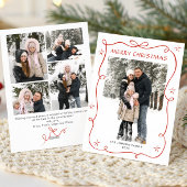 Festive Christmas Boho Red Bow Ribbon 5 Photo Feestdagenkaart