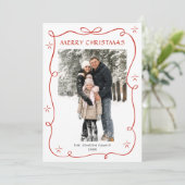 Festive Christmas Boho Red Bow Ribbon 5 Photo Feestdagenkaart (Staand voorkant)