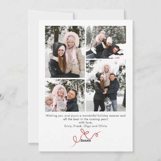 Festive Christmas Boho Red Bow Ribbon 5 Photo Feestdagenkaart (Achterkant)