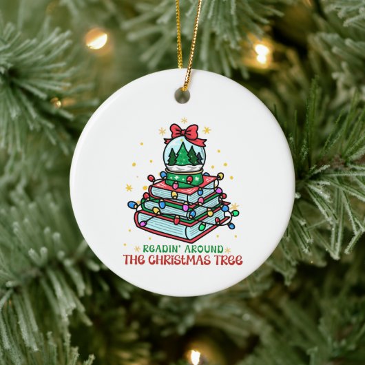 Festive Christmas Book Lover Keramisch Ornament (Boom)