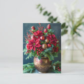 Festive Christmas Bouquet with Pine and Poinsettia Briefkaart (Staand voorkant)