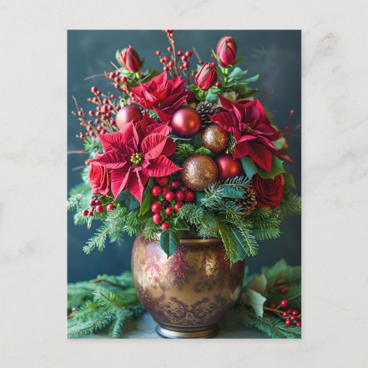Festive Christmas Bouquet with Pine and Poinsettia Briefkaart (Voorkant)