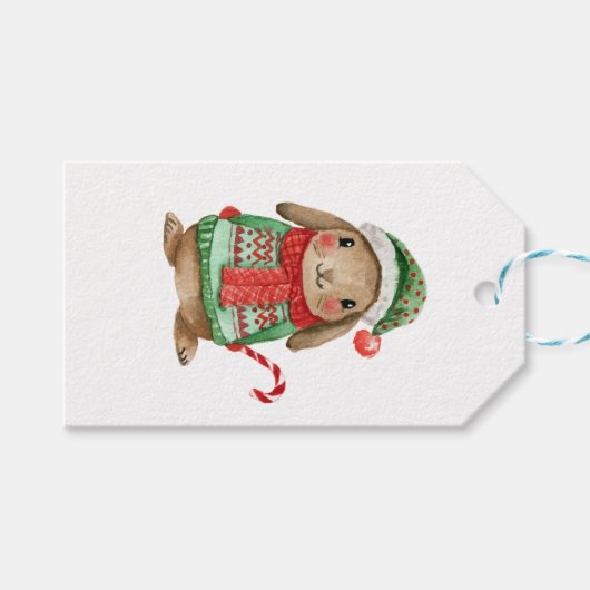 Festive christmas bunny with candy cane cadeaulabel (Voorkant (Horizontaal))
