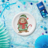 Festive christmas bunny with candy cane papieren bordje (Feest)