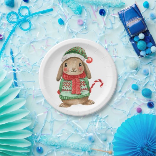 Festive christmas bunny with candy cane papieren bordje (Feest)