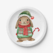 Festive christmas bunny with candy cane papieren bordje (Voorkant)