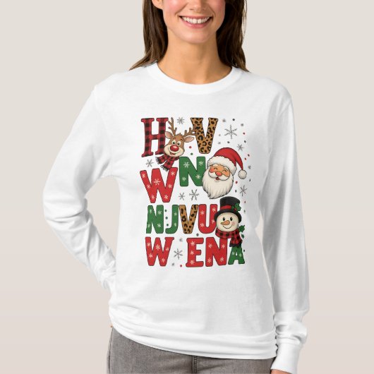 Festive Christmas Characters Letter Art T-Shirt (Voorkant)