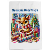 Festive Christmas customizable wrapping reindeer Medium Cadeauzakje (Achterkant)