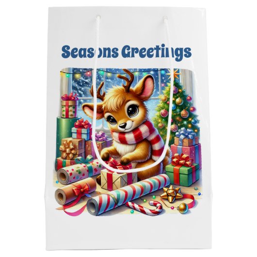 Festive Christmas customizable wrapping reindeer  Medium Cadeauzakje (Achterkant)
