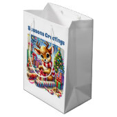Festive Christmas customizable wrapping reindeer Medium Cadeauzakje (Achterkant Gekanteld)