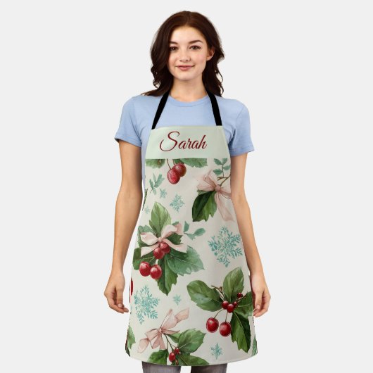 Festive Christmas Design Personalized Name Apron Schort (Gedragen)