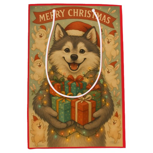 "Festive Christmas Dog" Medium Cadeauzakje (Voorkant)
