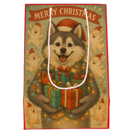 "Festive Christmas Dog" Medium Cadeauzakje (Achterkant)