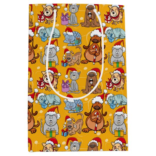 Festive Christmas Dogs and Cats  Medium Cadeauzakje (Voorkant)