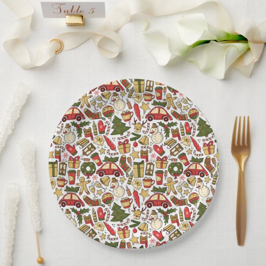 Festive Christmas Doodle Paper Plate Papieren Bordje (Huwelijk)