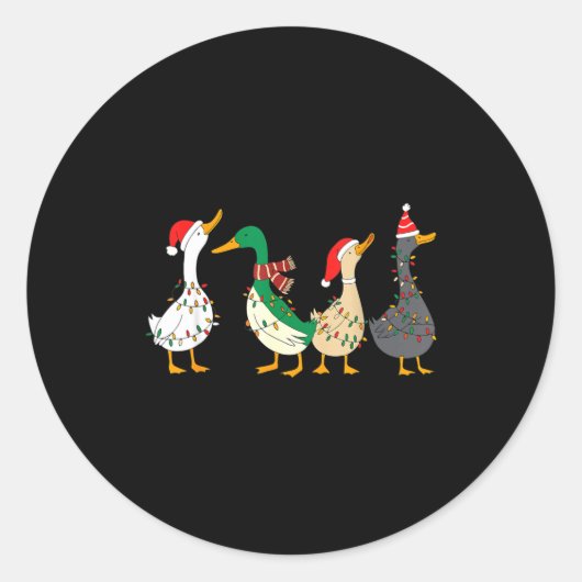 Festive Christmas Ducks Decorative Xmas Lights San Ronde Sticker (Voorkant)