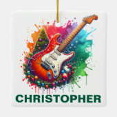 Festive Christmas Electric Guitar Custom Name Keramisch Ornament (Achterkant)