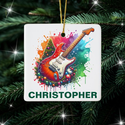Festive Christmas Electric Guitar Custom Name Keramisch Ornament