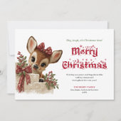 Festive Christmas funny reindeer peeking card Feestdagenkaart (Voorkant)