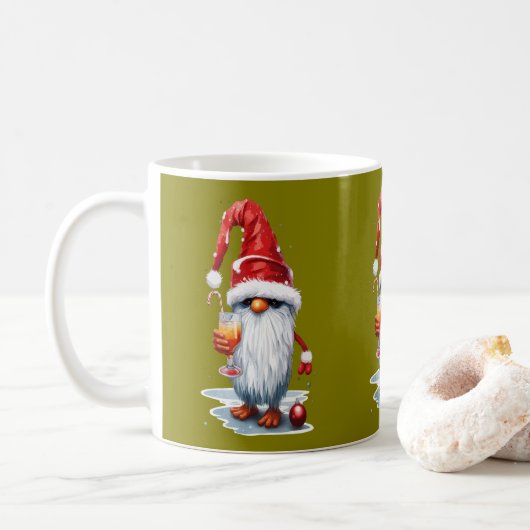 Festive Christmas Gnome Gonk Holding A Glass Koffiemok (Met donut)