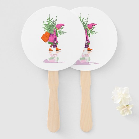 Festive Christmas Gnome Party Fans Set of Deco Handwaaier (Voorkant en achterkant)