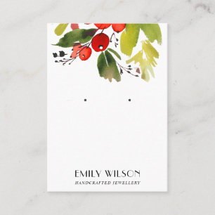 FESTIVE CHRISTMAS HOLLY BERRY STUD EARRING DISPLAY VISITEKAARTJE