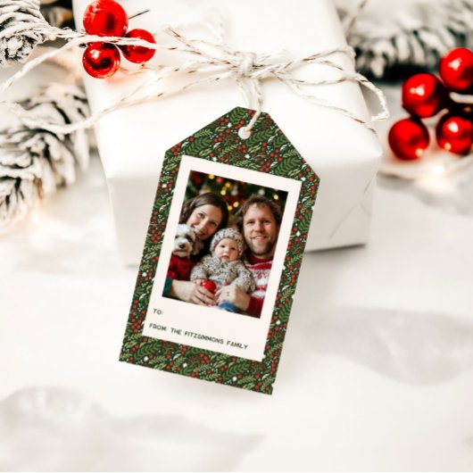 Festive Christmas Holly Leaf Holiday Photo Card Cadeaulabel