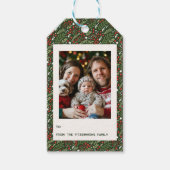 Festive Christmas Holly Leaf Holiday Photo Card Cadeaulabel (Voorkant)