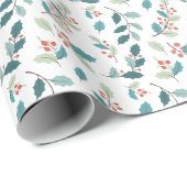 Festive Christmas Holly Red Berries Pattern Cadeaupapier (Rol Hoek)